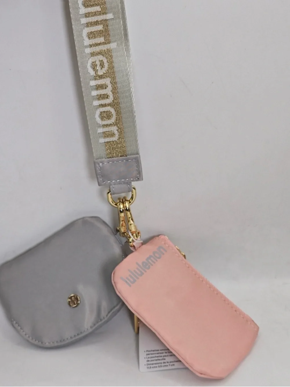 lululemon Pink and Gray Dual Pouch Key Set with Gold Hardware